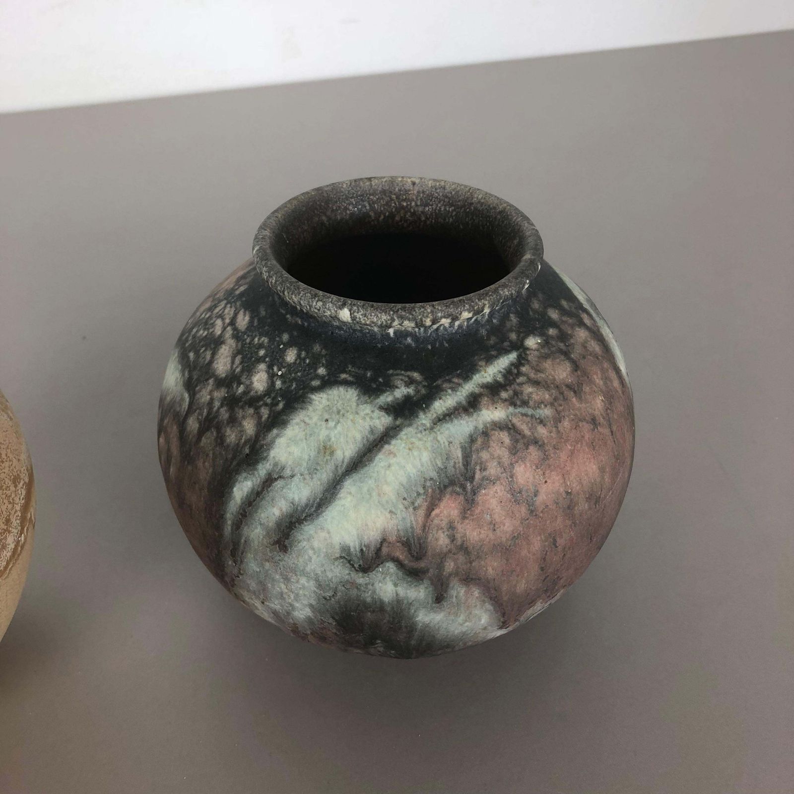 Set Of 2 Pottery Vases Fat Lava Abstract Designed By Ruscha, Germany, 1960s photo vintage