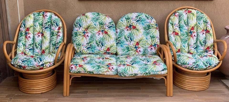 Ensemble de salon de jardin Mid-Century Modern en bambou, Italie, avec canapé et fauteuils à bascule photo furniture