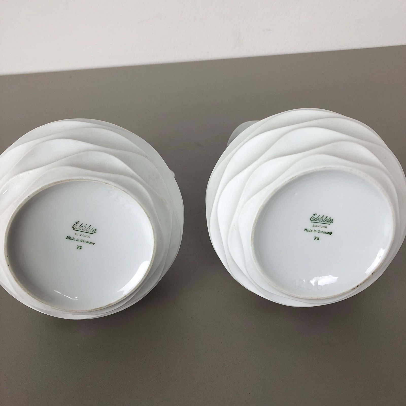 photo for sale Set Of 2 Op Art Biscuit Porcelain Jug Vases By Edelstein Bavaria, Germany, 1970s