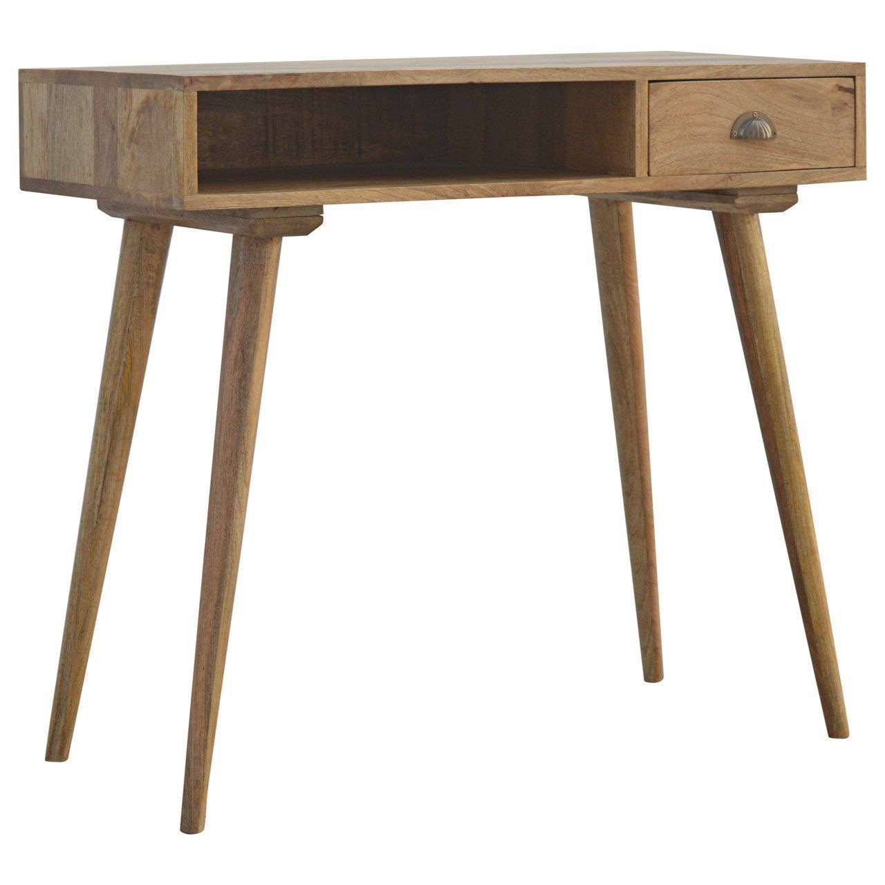 Solid Wood Nordic 1 Drawer Writing Desk With Open Slot