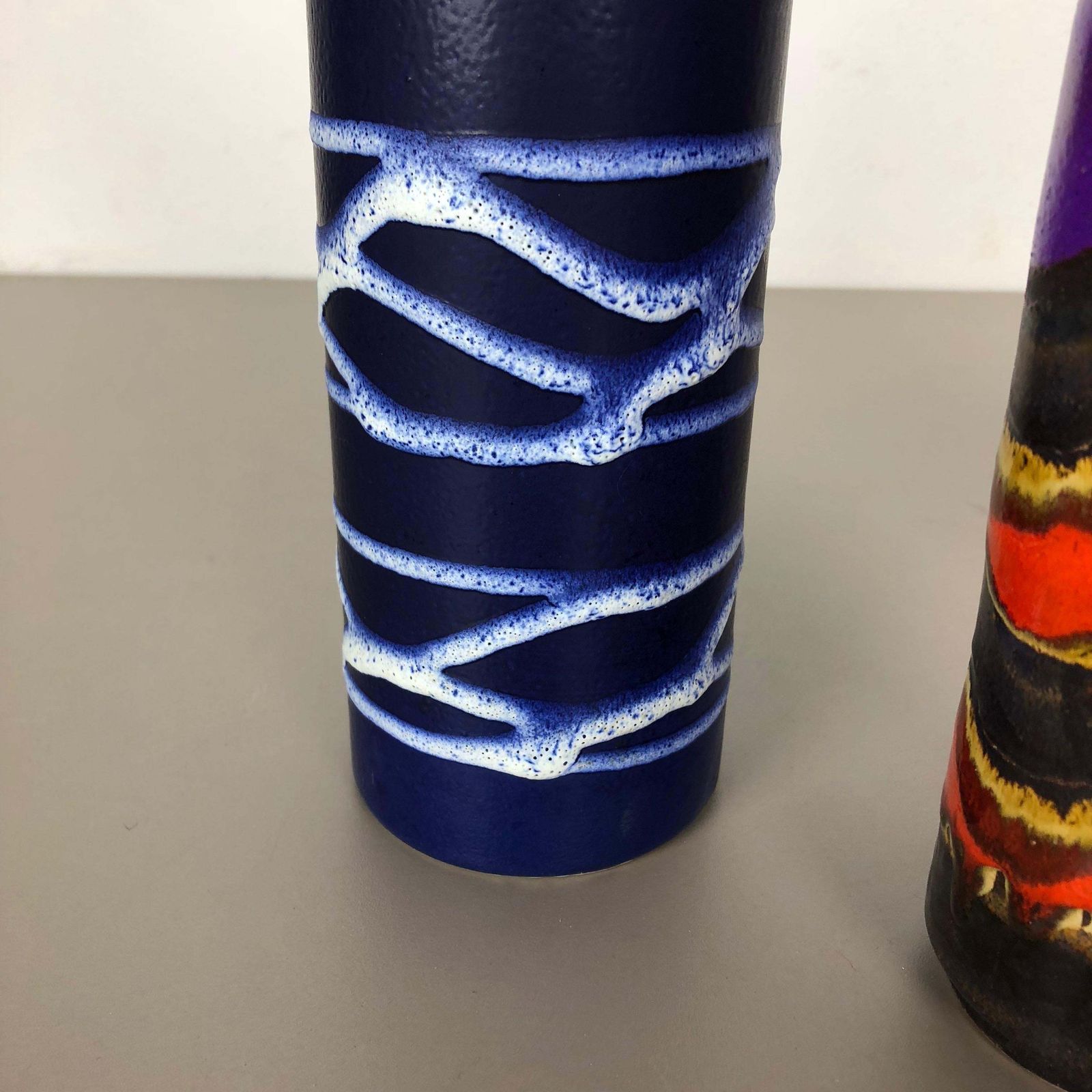 Set Of Three 1970s Pottery Fat Lava "Tube" Vases Made By Scheurich, Germany photo Home Decor