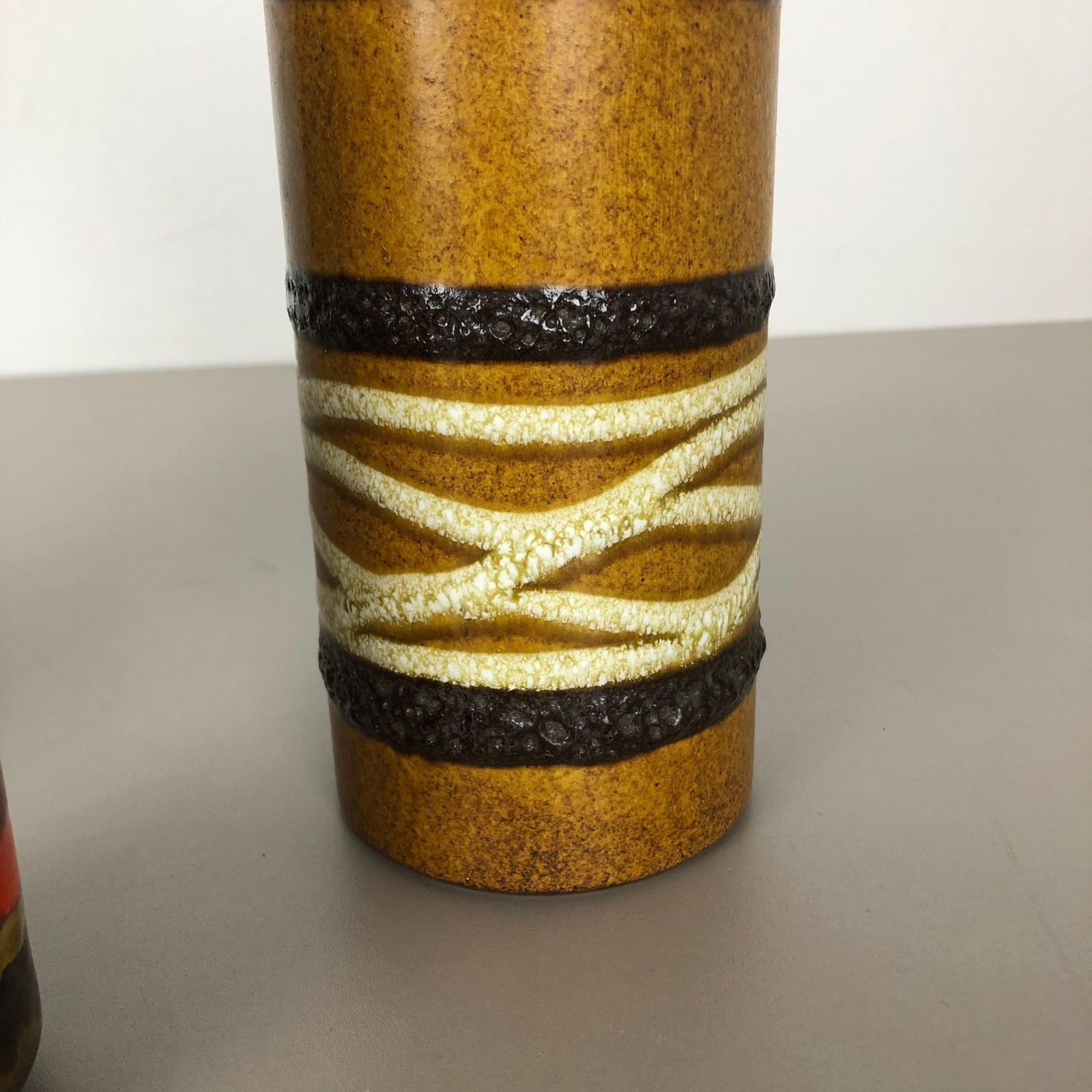 photo furniture Set Of Three 1970s Pottery Fat Lava "Tube" Vases Made By Scheurich, Germany