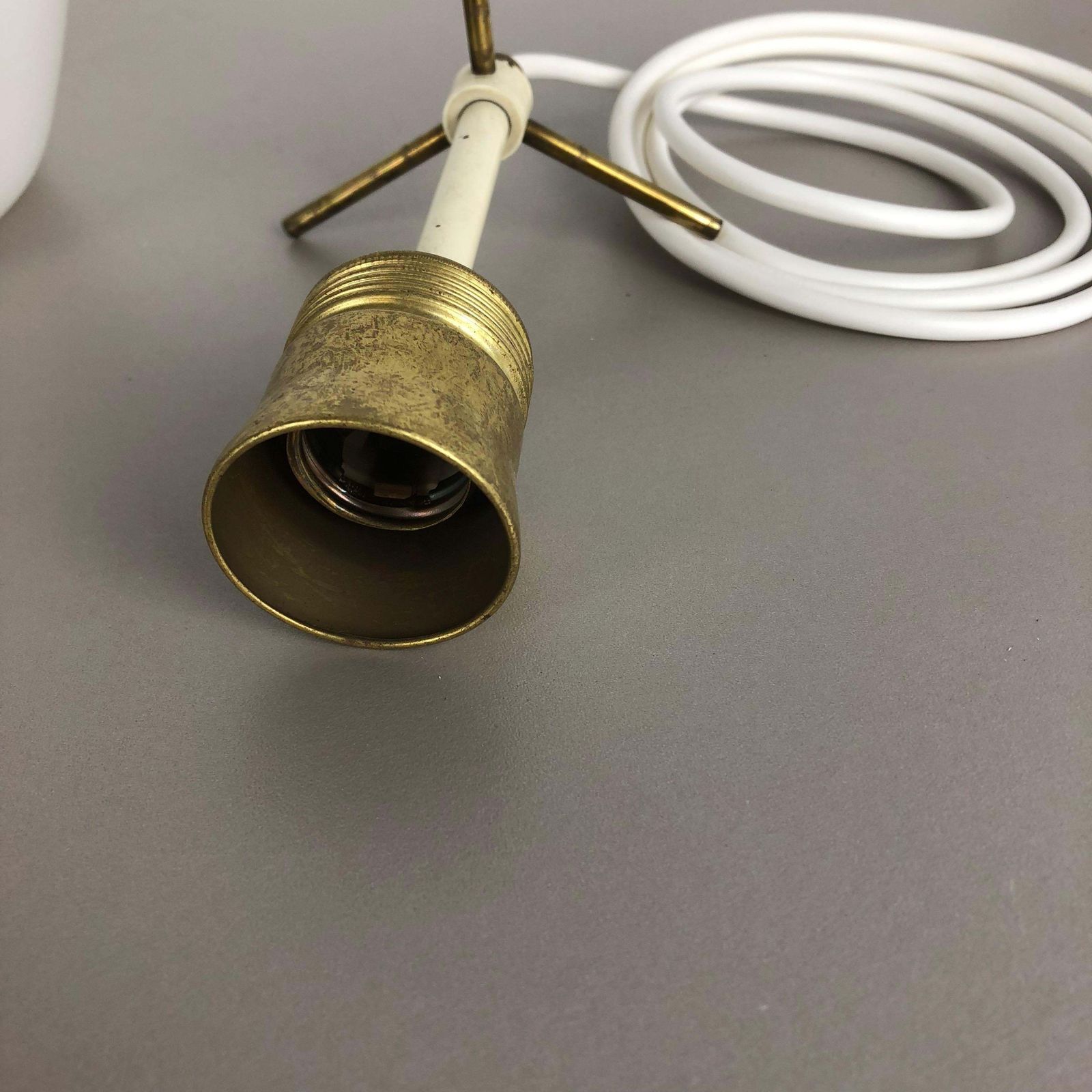 Original Midcentury Stilnovo Style Opal Glass Tube Hanging Light, Italy, 1950 photo vinterior
