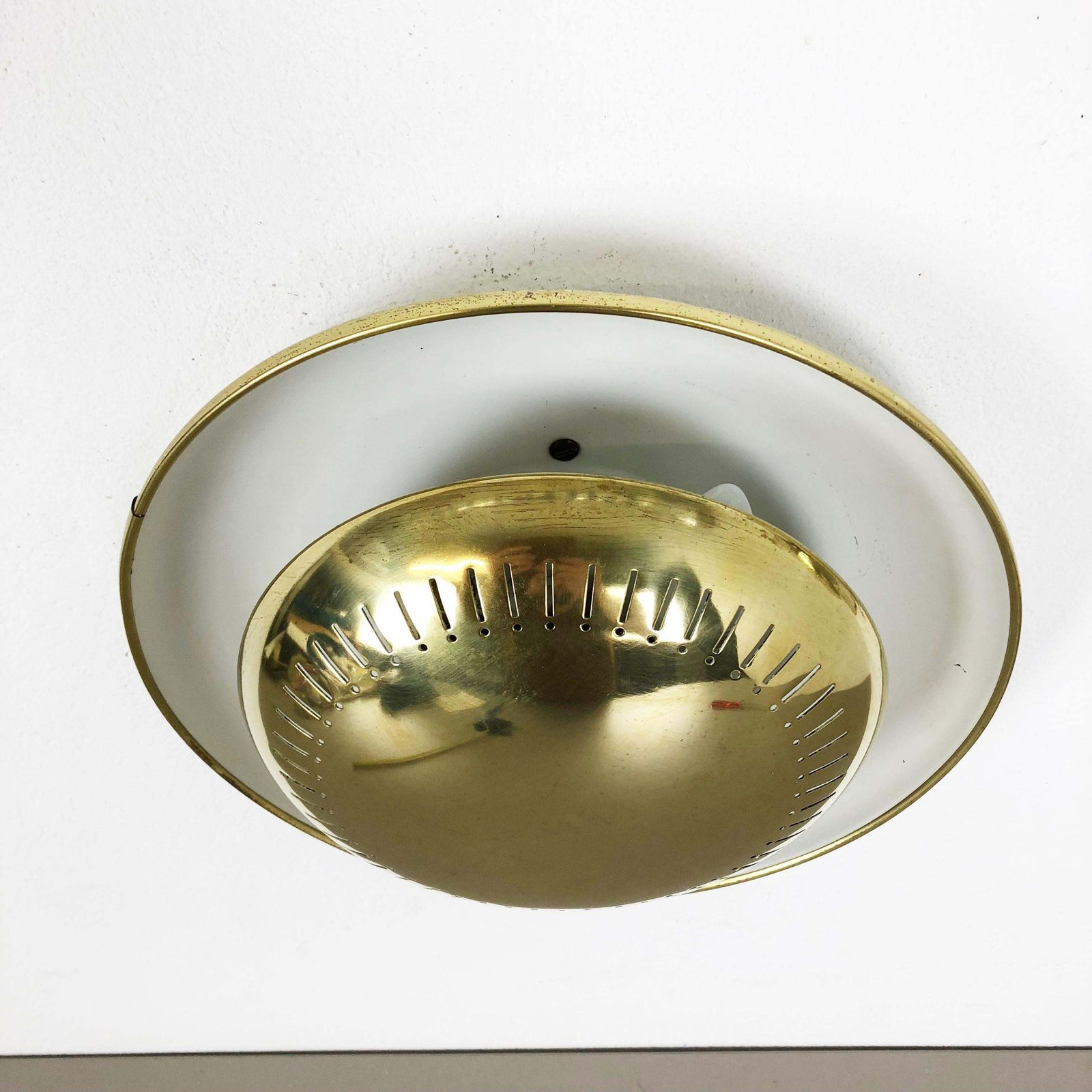 Set Of Two Modernist Stilnovo Style Brass Metal Sconces Wall Light, Italy, 1950s photo vinterior