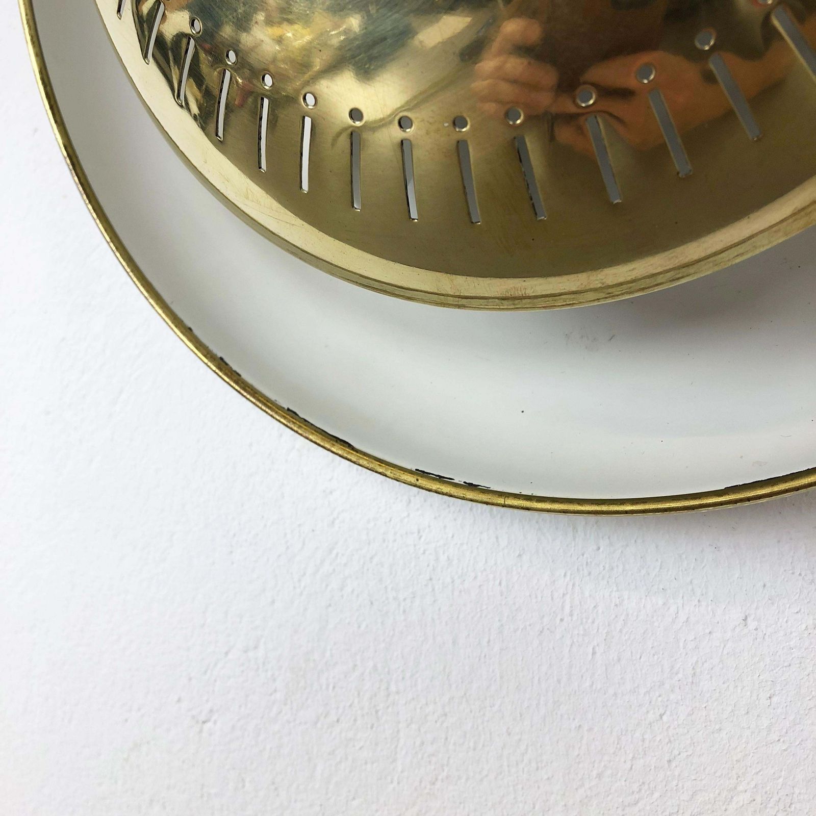 photo for sale Set Of Two Modernist Stilnovo Style Brass Metal Sconces Wall Light, Italy, 1950s