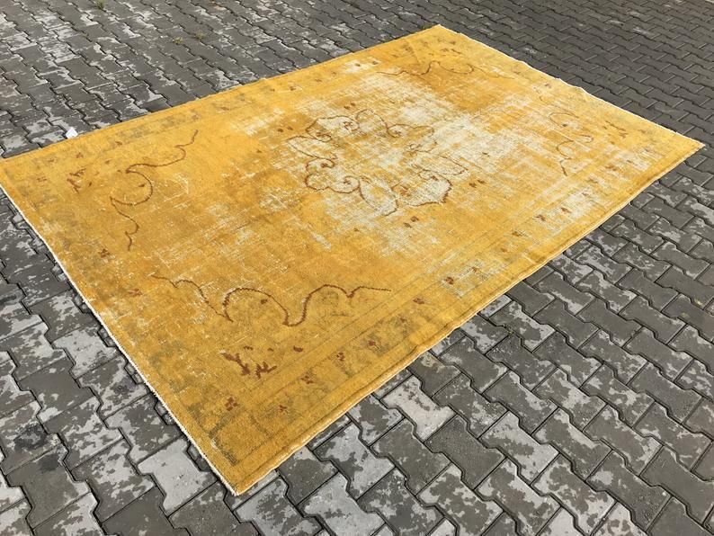Yellow Decor Rug,Kids Rug,Bohemian Rug,Turkish Oushak Rug,Yellow Hallway Turkish Rug,Vintage Rug,Handmade Rug,Entryway Rug photo 620.0