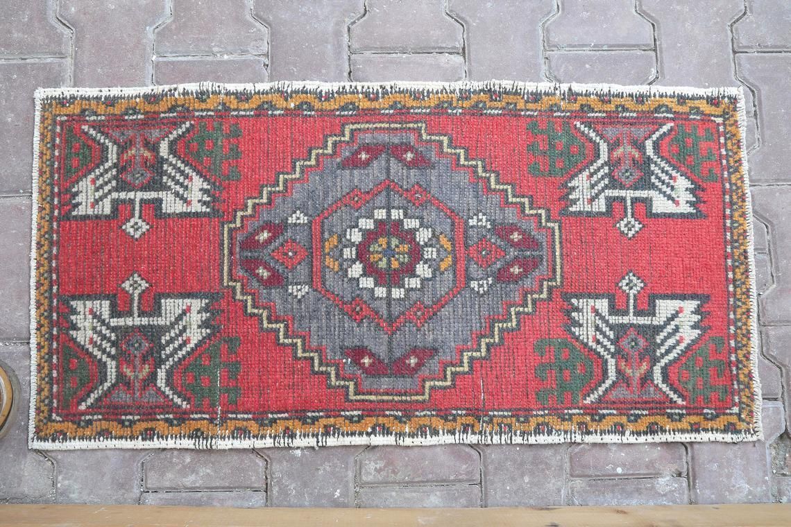 Doormat Rug, Small Rug, 1'6x3'1 Oushak Rug, Turkish Rug, Wool Rug, Vintage Rug, Handmade Rug, Orange Doormat Rug, Anatolıan Small Rug photo 97.0
