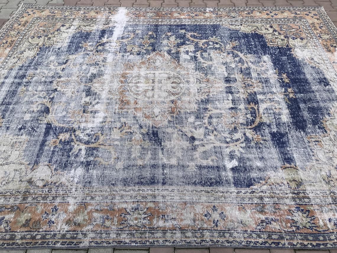 7'4''X9'8''Navy Blue Rug,Oushak Rug,Turkish Rug,Special Rug,Handwoven Rug,Wool Rug,Tribal Rug,Area Rug,Anatolian Rug,Antique Rug,Knot Rug photo for sale