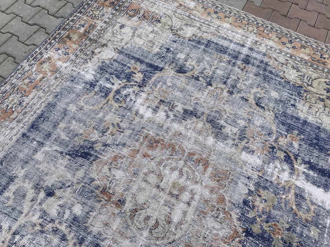 7'4''X9'8''Navy Blue Rug,Oushak Rug,Turkish Rug,Special Rug,Handwoven Rug,Wool Rug,Tribal Rug,Area Rug,Anatolian Rug,Antique Rug,Knot Rug photo vintage