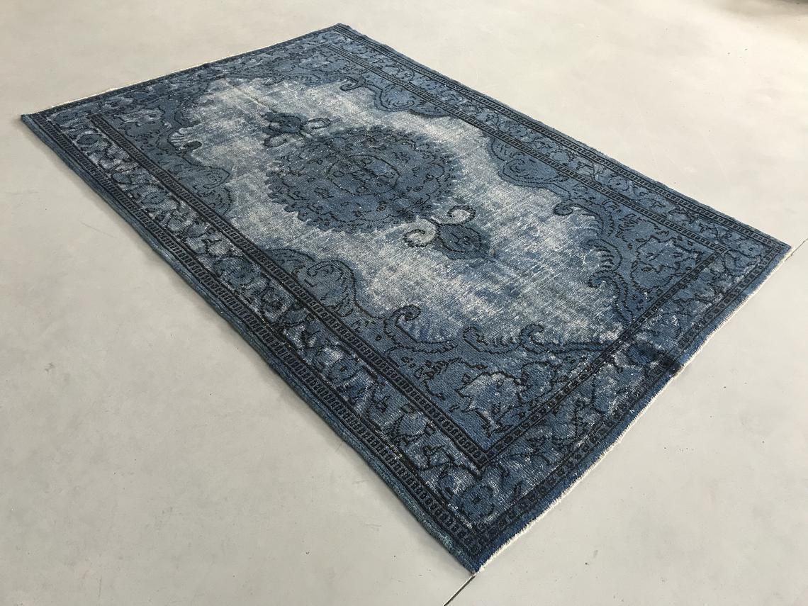 5'6''X8'8'',Oushak Rug,Vintage Rug,Antique Rug,Decorative Rug,Home Living,Floor Rugs,Blue Rug,Turkish Runner,Vintage Oushak Rug,Overdyed Rug photo for sale