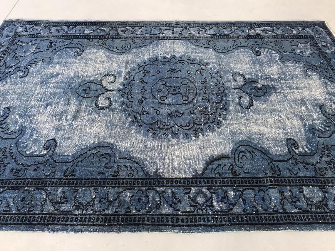 5'6''X8'8'',Oushak Rug,Vintage Rug,Antique Rug,Decorative Rug,Home Living,Floor Rugs,Blue Rug,Turkish Runner,Vintage Oushak Rug,Overdyed Rug photo Textiles
