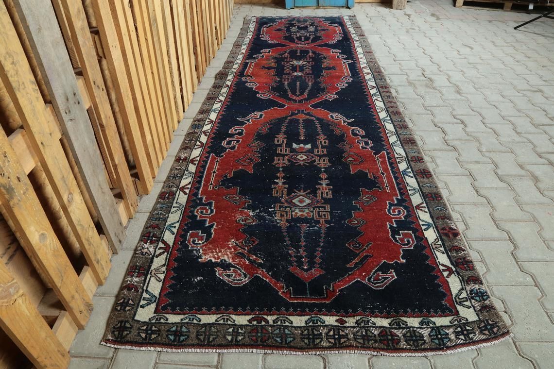 4 X 12 Ft, Wide Runner, Turkish Runner Rug, Anatolian Runner, Handmade Runner Rug, Vintage Runner Rug, Oushak Runner Rug, Hallway Rug photo furniture