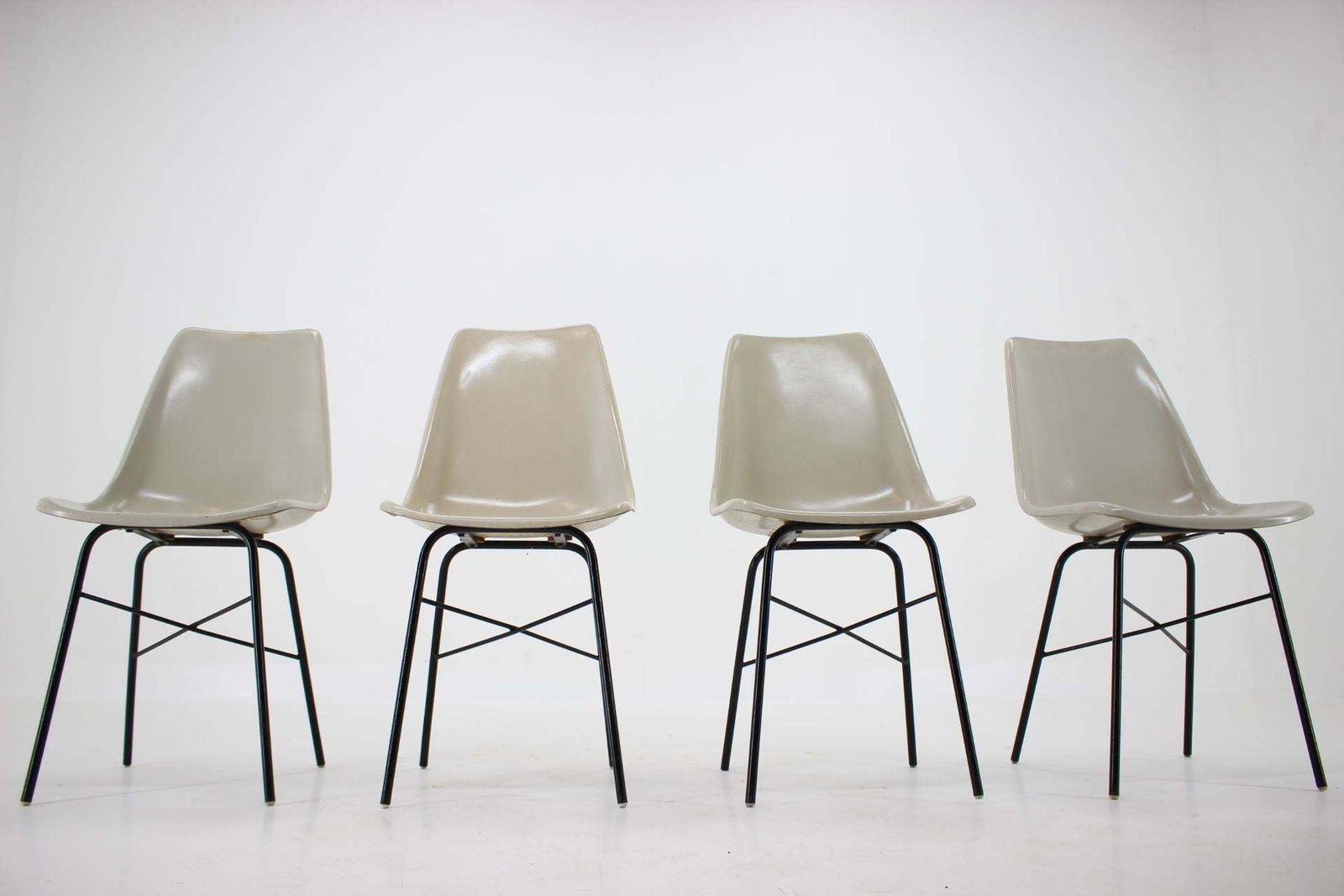 Set Of 4 Mid Century Design Fiberglass Dining Chairs / Czechoslovakia, 1960s