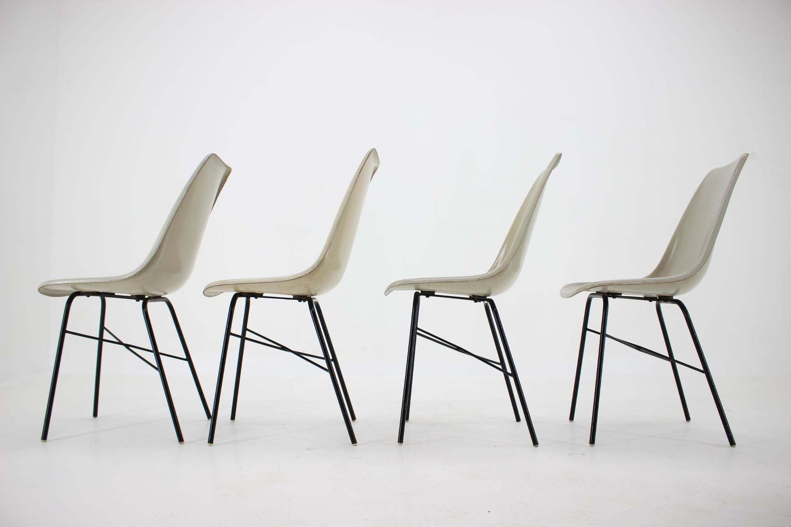 Set Of 4 Mid Century Design Fiberglass Dining Chairs / Czechoslovakia, 1960s photo for sale