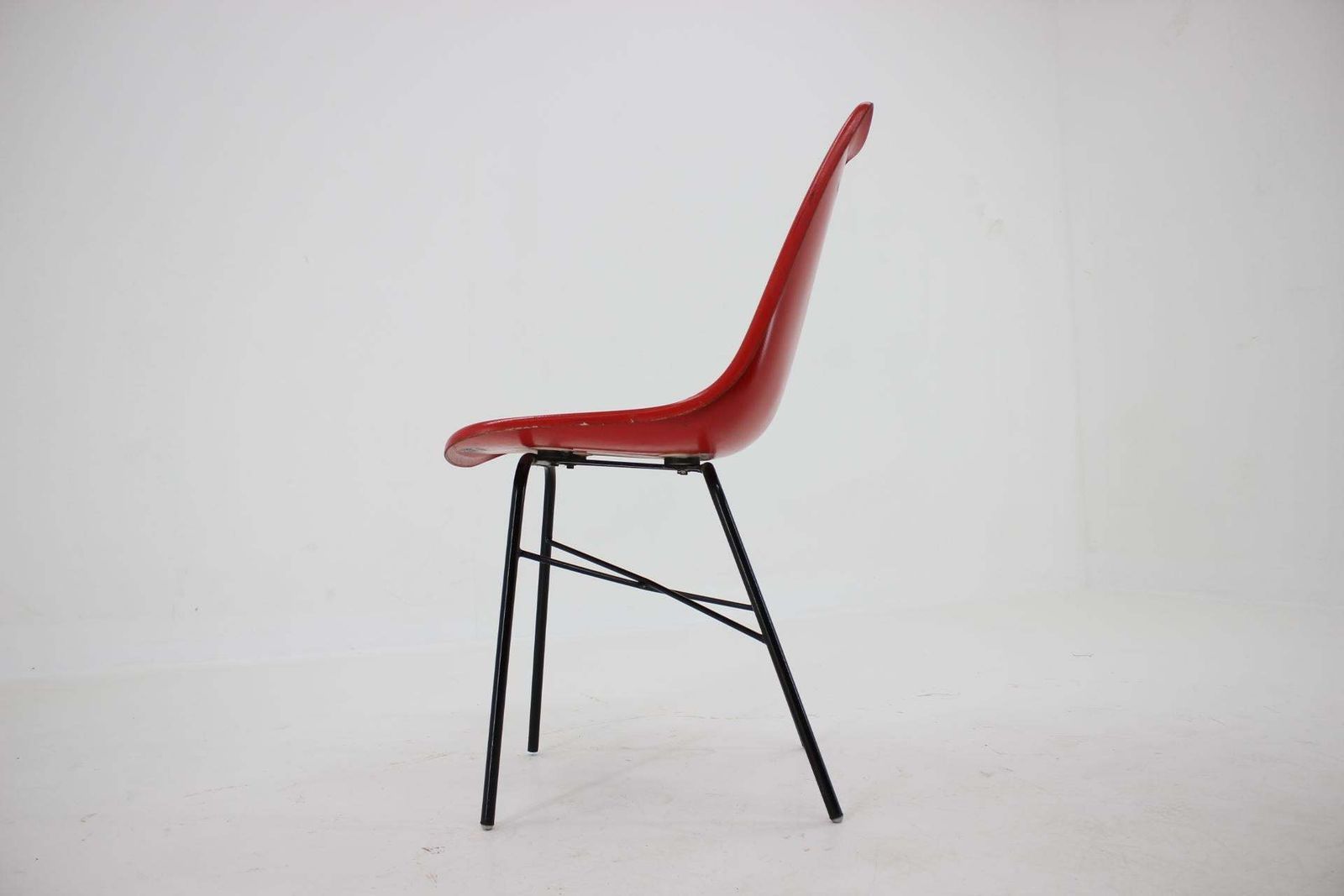 Red Design Fiberglass Dining, Desk Chair / Czechoslovakia, 1960s photo for sale