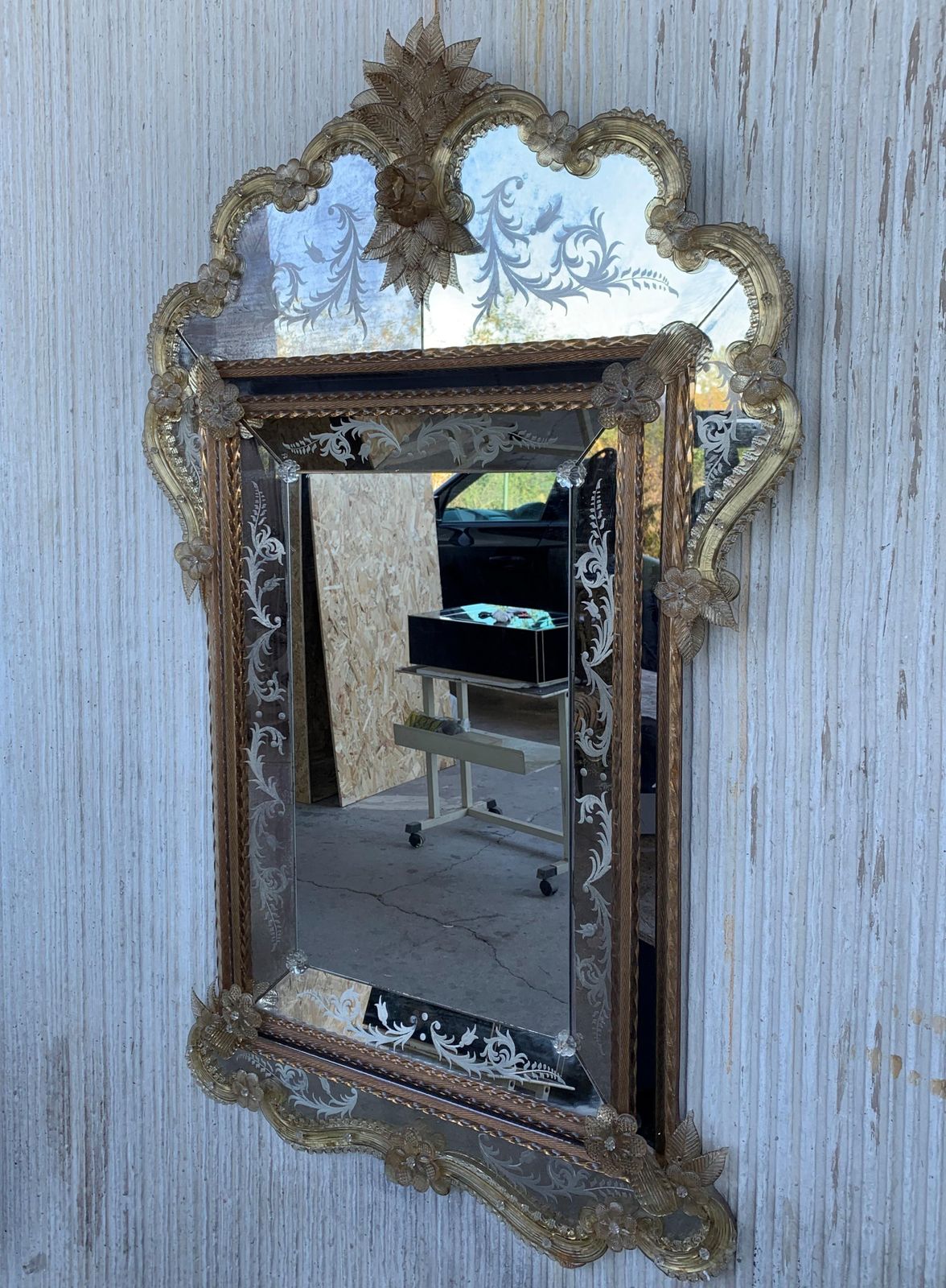 18th Century Crest Top Venetian Rectangular Mirror, Handmade And Hand Silvered photo Home Decor