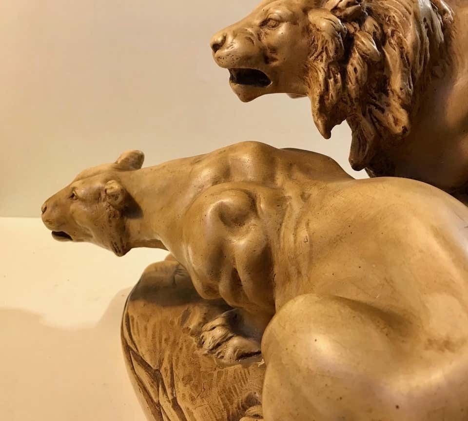 French Art Deco Sculpture Of Lions A L'affut By A. Martinez, Paris 1924 photo vinterior