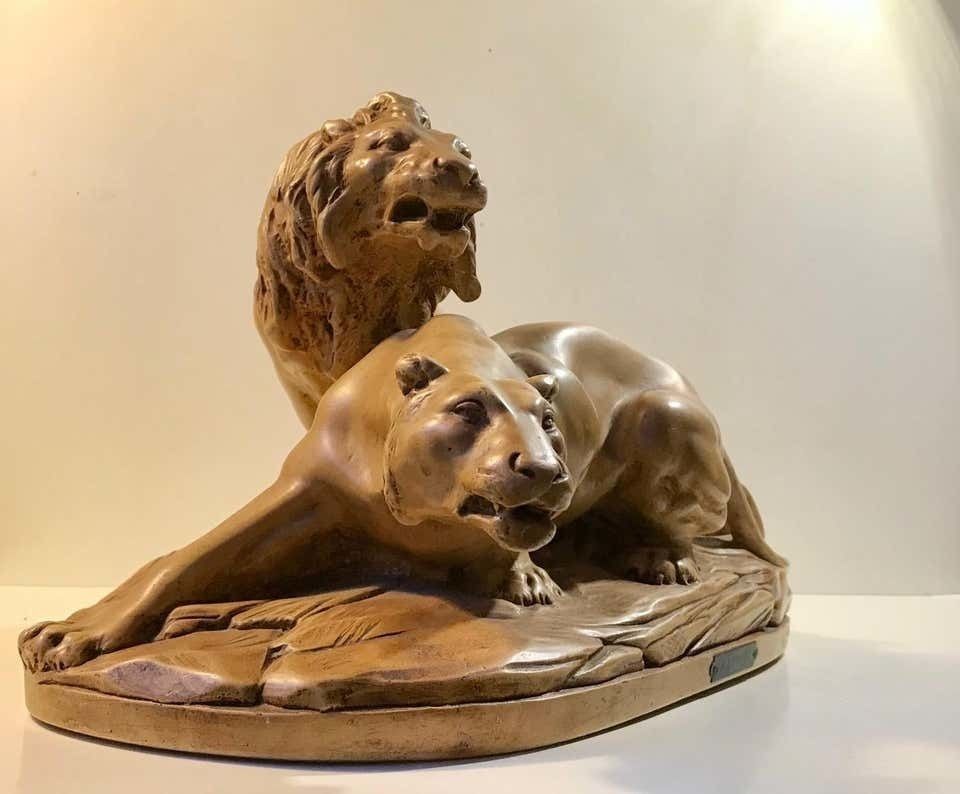 French Art Deco Sculpture Of Lions A L'affut By A. Martinez, Paris 1924 photo buy