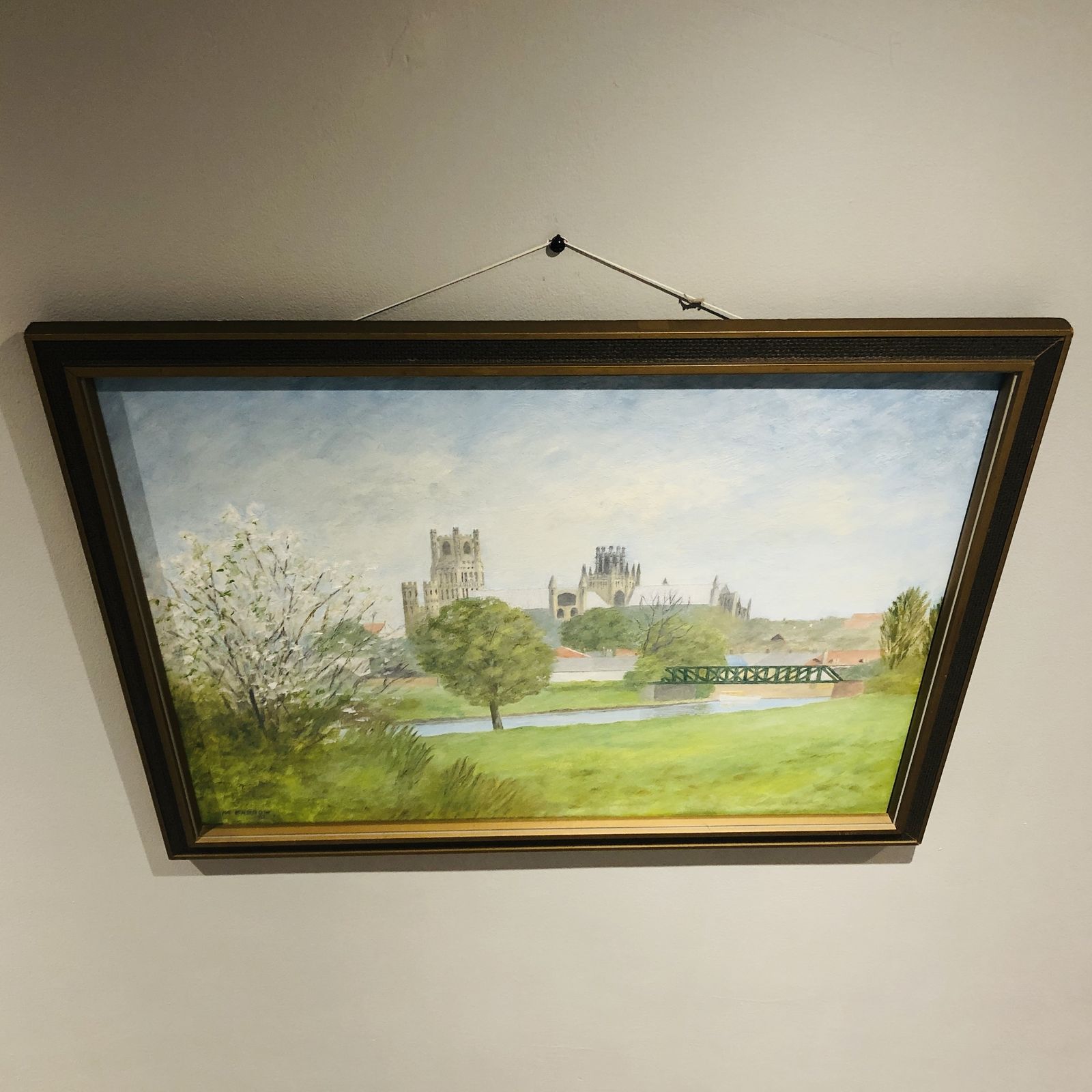 Oil Painting Of Ely Cathedral, Signed M. Farrow, 1980 photo for sale