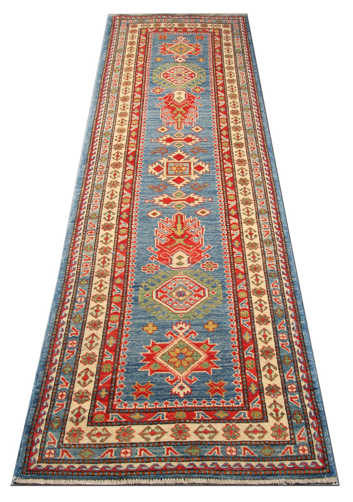 Tribal Wool Runner Rug  Blue Carpet Runner, Geometric Oriental Rugs 83x277cm photo furniture
