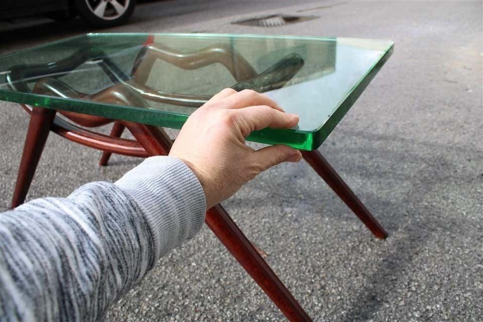 Table Coffee Midcentury Design Glass Top Foot Curved Mahogany Wood Fontana Arte photo vintage