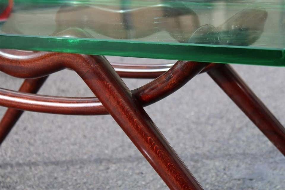photo for sale Table Coffee Midcentury Design Glass Top Foot Curved Mahogany Wood Fontana Arte