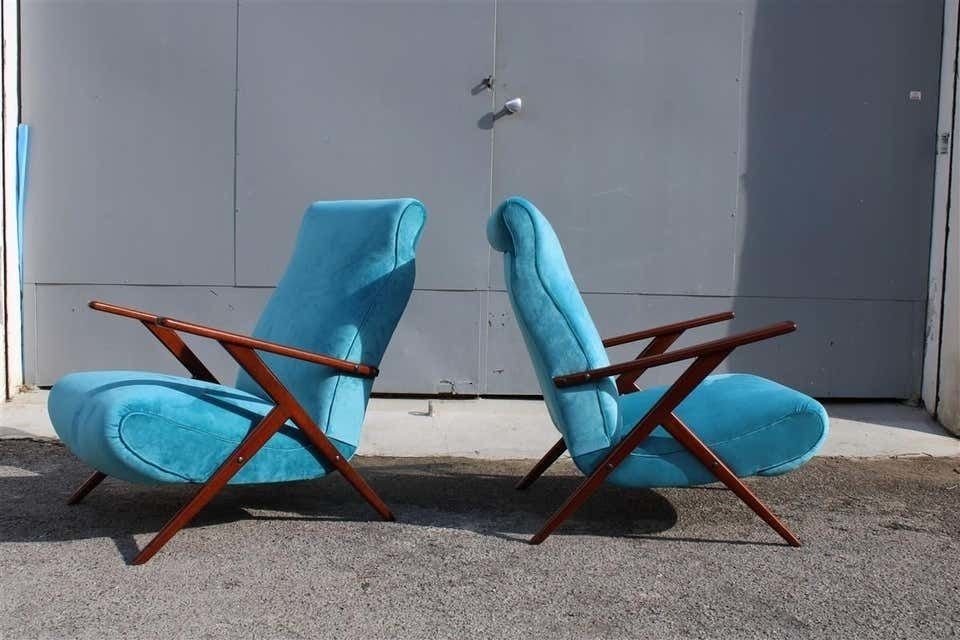Pair Of Italian Midcentury Design Mahogany Turquoise Minimal Geometric Design photo furniture