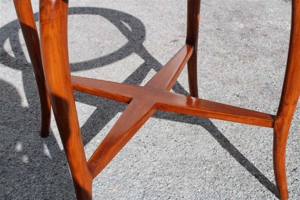 Round Midcentury Italian Table Coffee Cherrywood Glass Top Cuved Wood photo buy