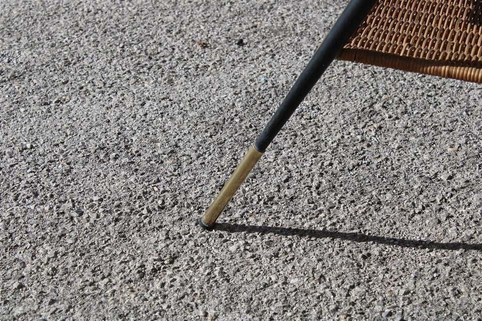 Midcentury Italian Coffee Table In Mahogany Metal Brass And Bamboo Straw, 1950s photo for sale