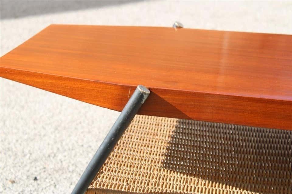 Midcentury Italian Coffee Table In Mahogany Metal Brass And Bamboo Straw, 1950s photo Furniture