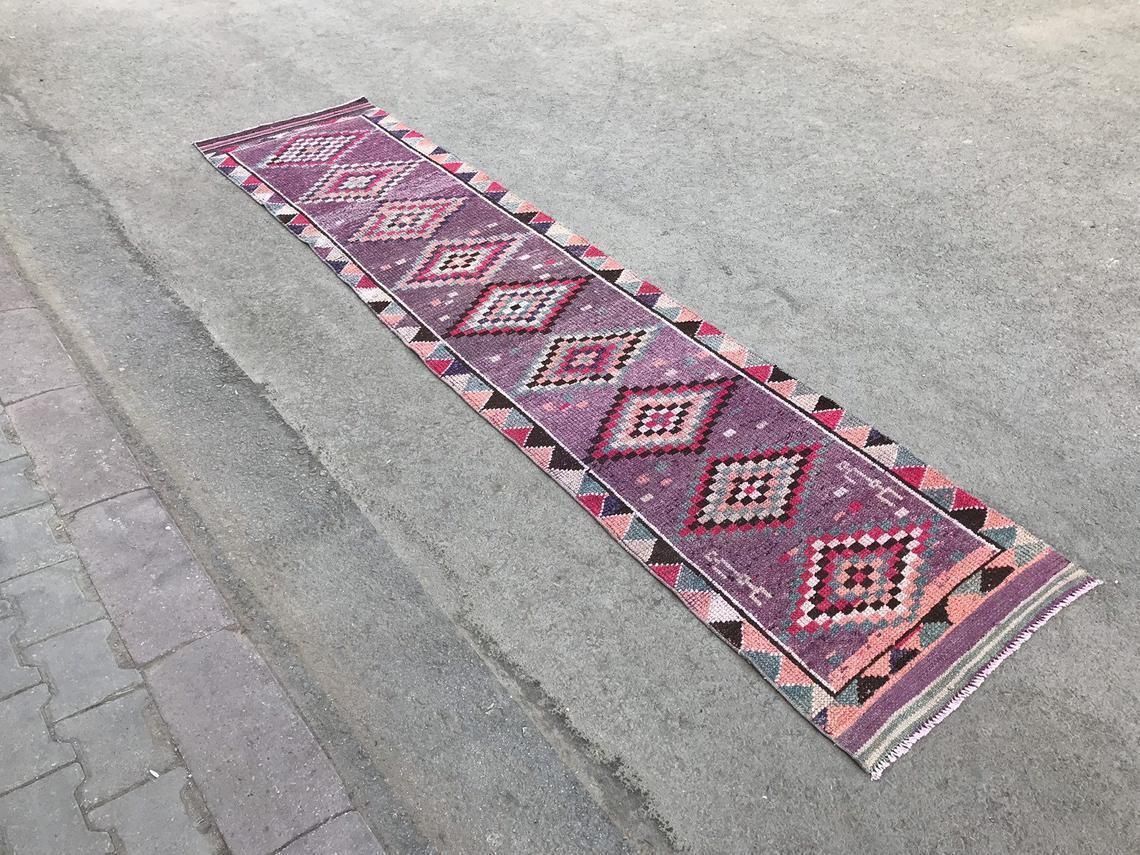 Turkish Runner Rug,Purple Runner Rug,Oushak Runner,Wool Rug,Home Decor,Anatolian Runner,Turkish Rug,Bohemian Rug,Area Rug,Carpet Rug,Runner photo for sale