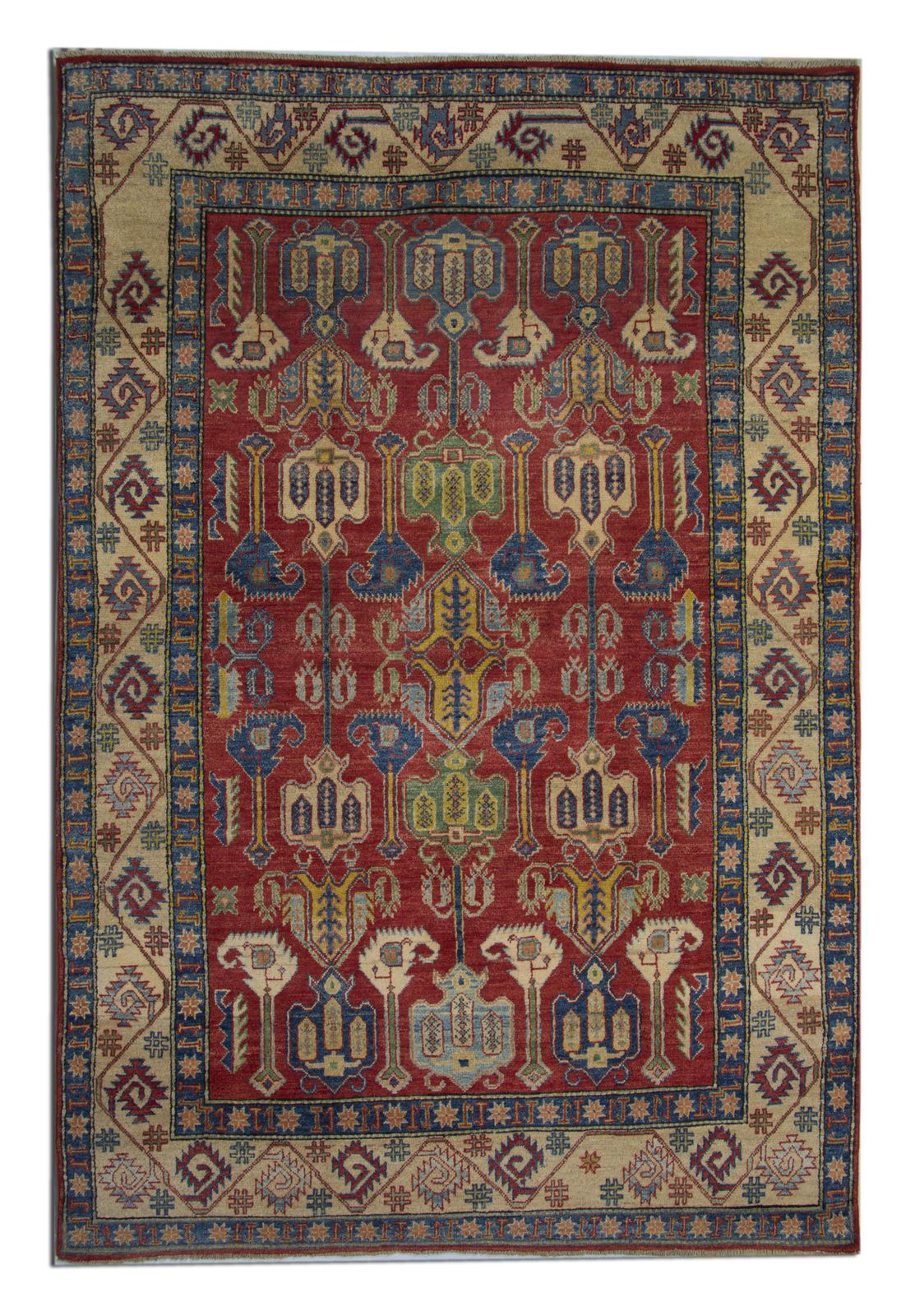 Traditional Carpet Geometric Kazak Rugs, Red Flat Wool Rug  182x265cm
