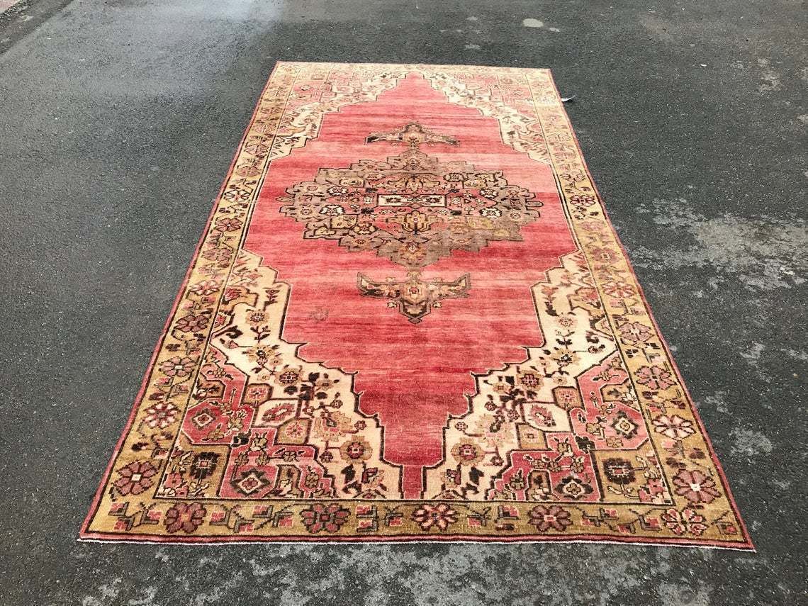 photo buy Turkish Bohemian Vintage Rug,Oushak Area Carpet,Wool Carpet, Handmade Anatolian Carpet