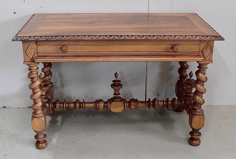 Office Table In Solid Walnut, Louis Xiii Style  19th Century