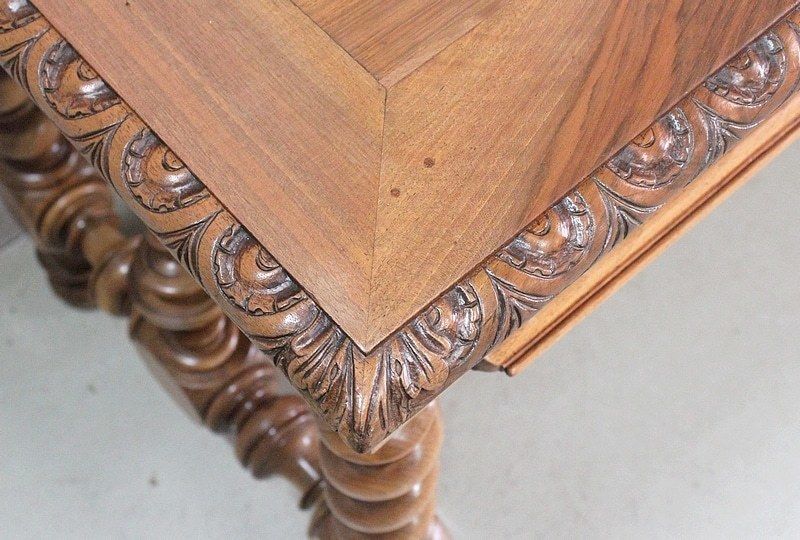 Office Table In Solid Walnut, Louis XIII Style  19th Century photo vintage