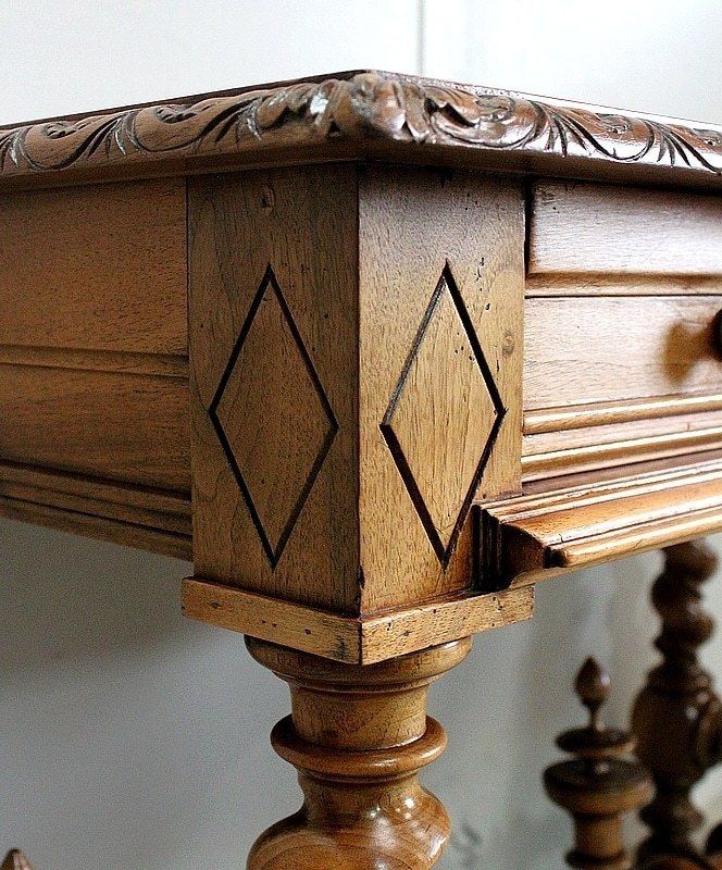 2884.0 Office Table In Solid Walnut, Louis XIII Style  19th Century photo