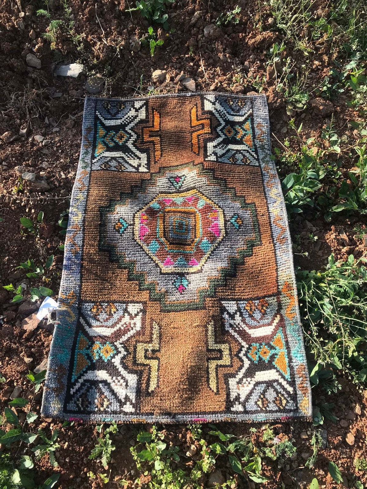 Door Mat Rug,Nomadic Anatolian Rug, Small Rug,Bathroom Mat,Small Rug,Bedside Rug,Kitchen Rug,Traditional Wool Rug photo 88.0