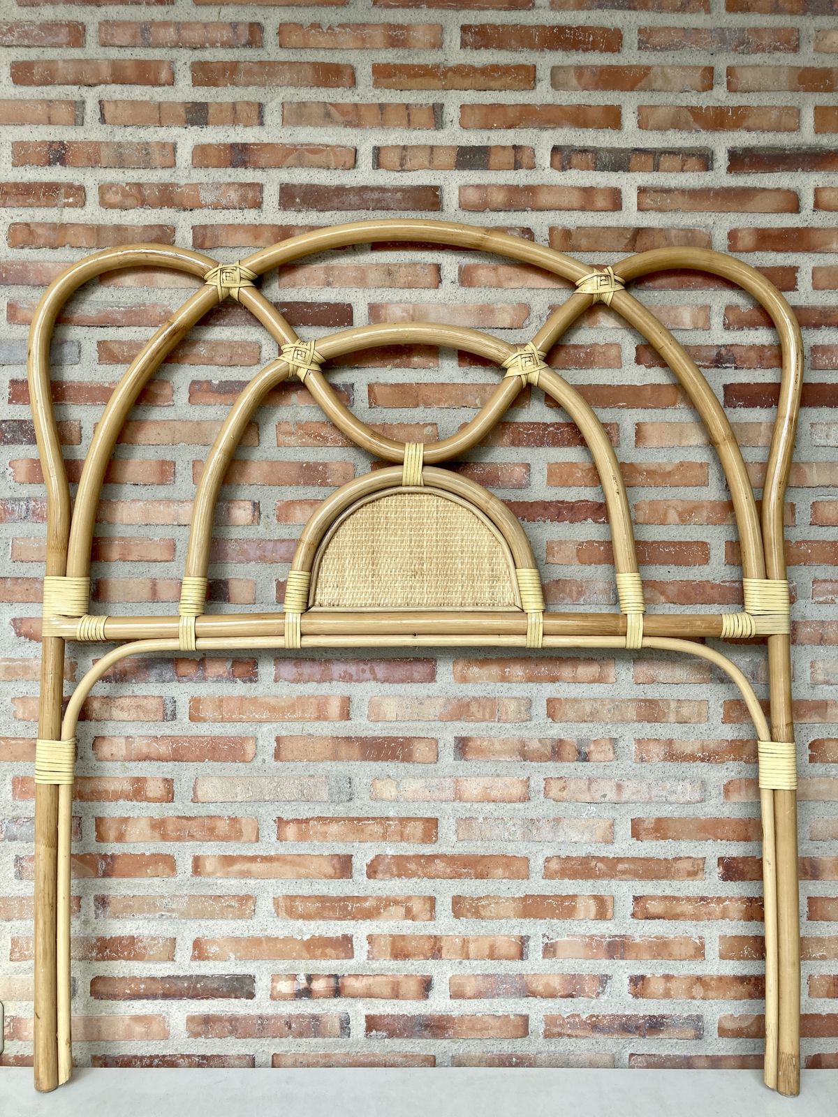 photo for sale Mid Century Bamboo And Rattan Single Headboard Bed