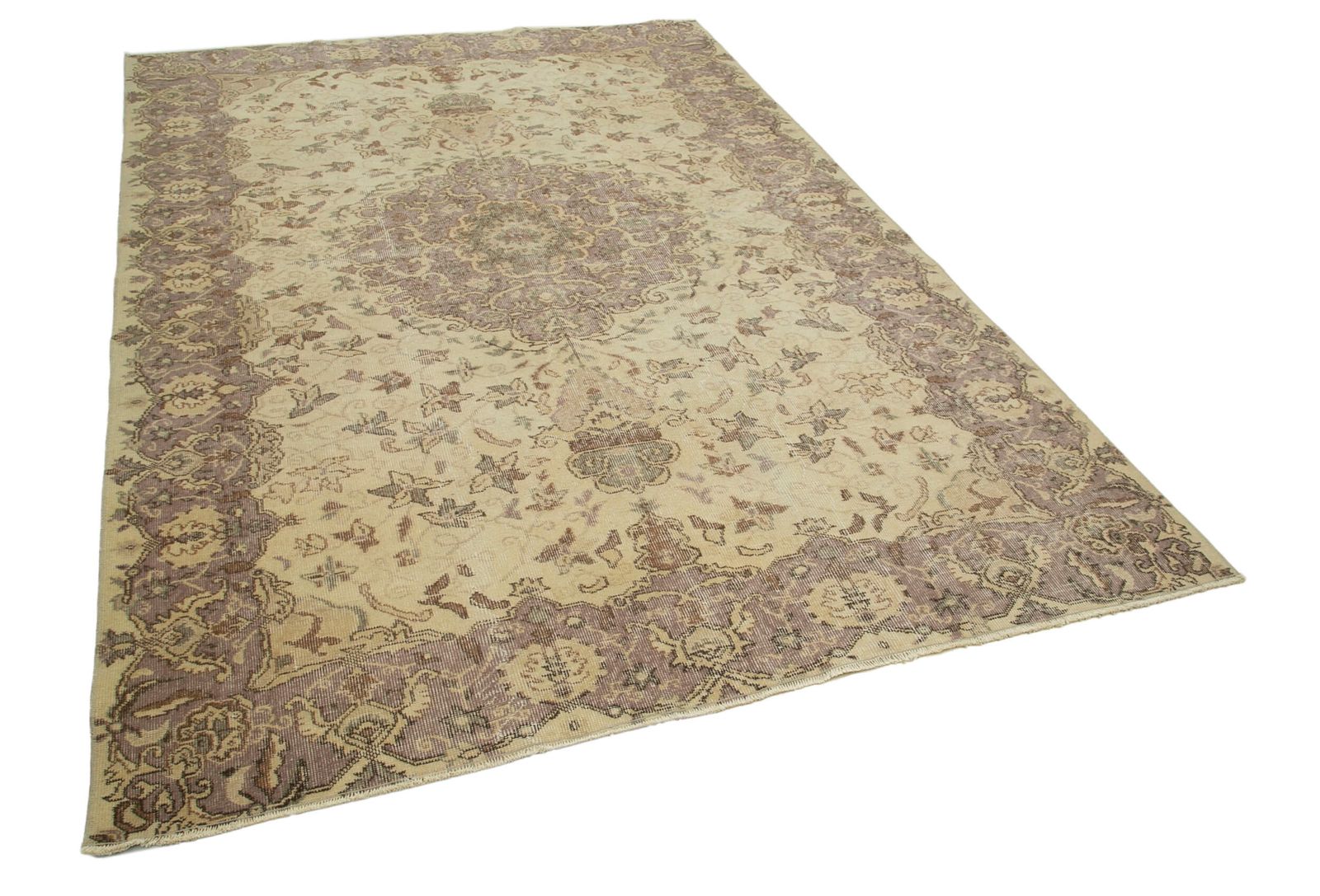 Traditional Hand Knotted Beige Vintage Wool Turkish Carpet photo furniture
