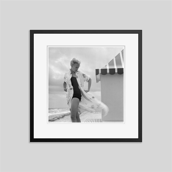 Slim Aarons 'Pulitzer On The Beach' Circa 1955 Silver Gelatin Print Framed In Black