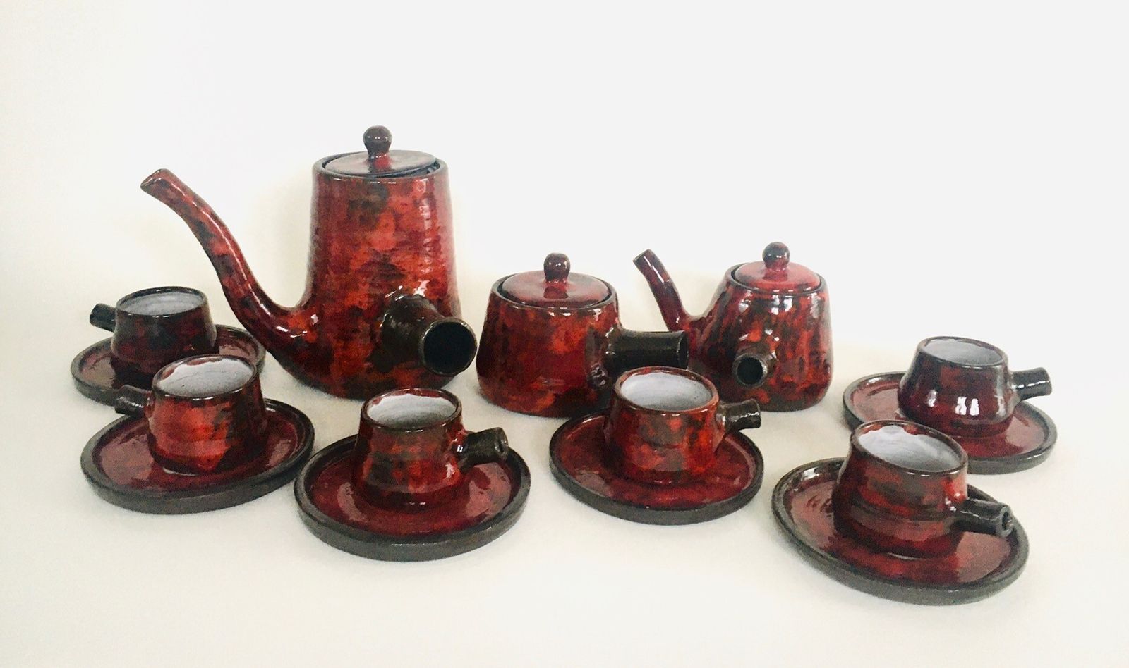 Art Pottery Koffieservies Van P. Bey, Italië, Ca. Jaren 1960