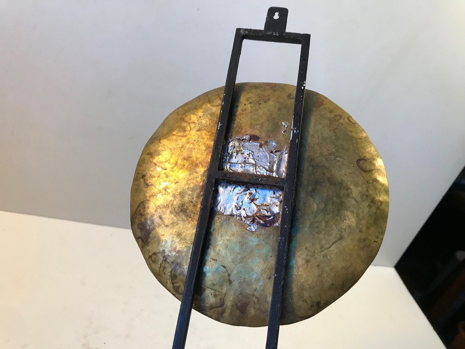 Scandinavian Wall Hung Candleholder In Brass And Wrought Iron, 1950s photo 260.0