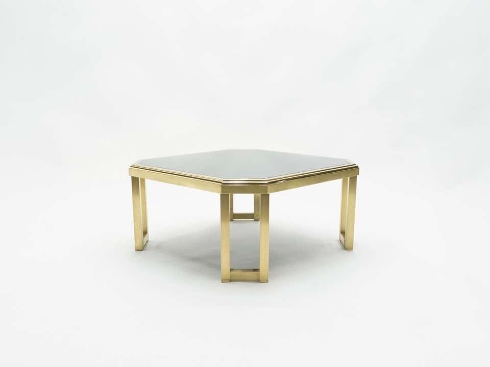 Table d'appoint mid-century modern en laiton et opaline noire, par Maison Jansen, années 1970 photo 1970.655