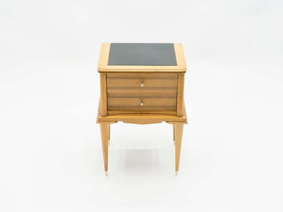 French Sycamore Nightstands 2 Drawers Attributed To Suzanne Guiguichon, 1950s photo vinterior