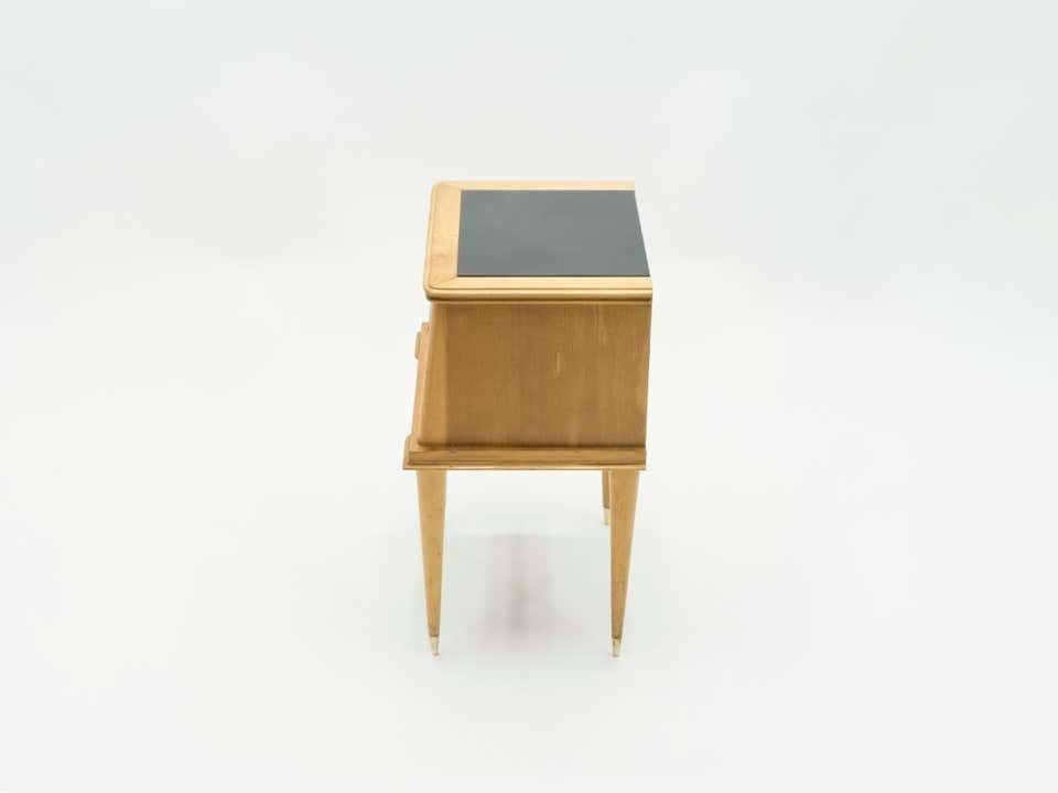 French Sycamore Nightstands 2 Drawers Attributed To Suzanne Guiguichon, 1950s photo vintage