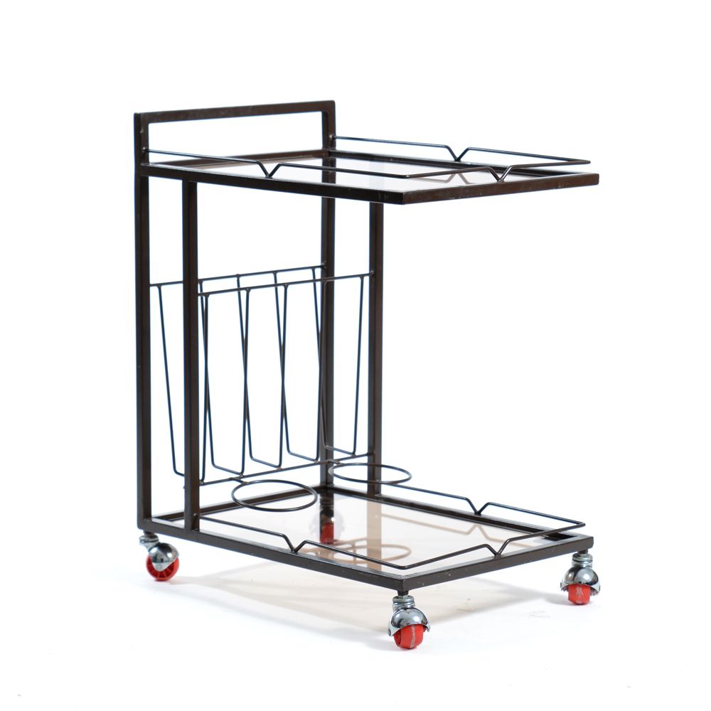 1970s Serving Trolley In Metal And Smoked Glass, Czechoslovakia