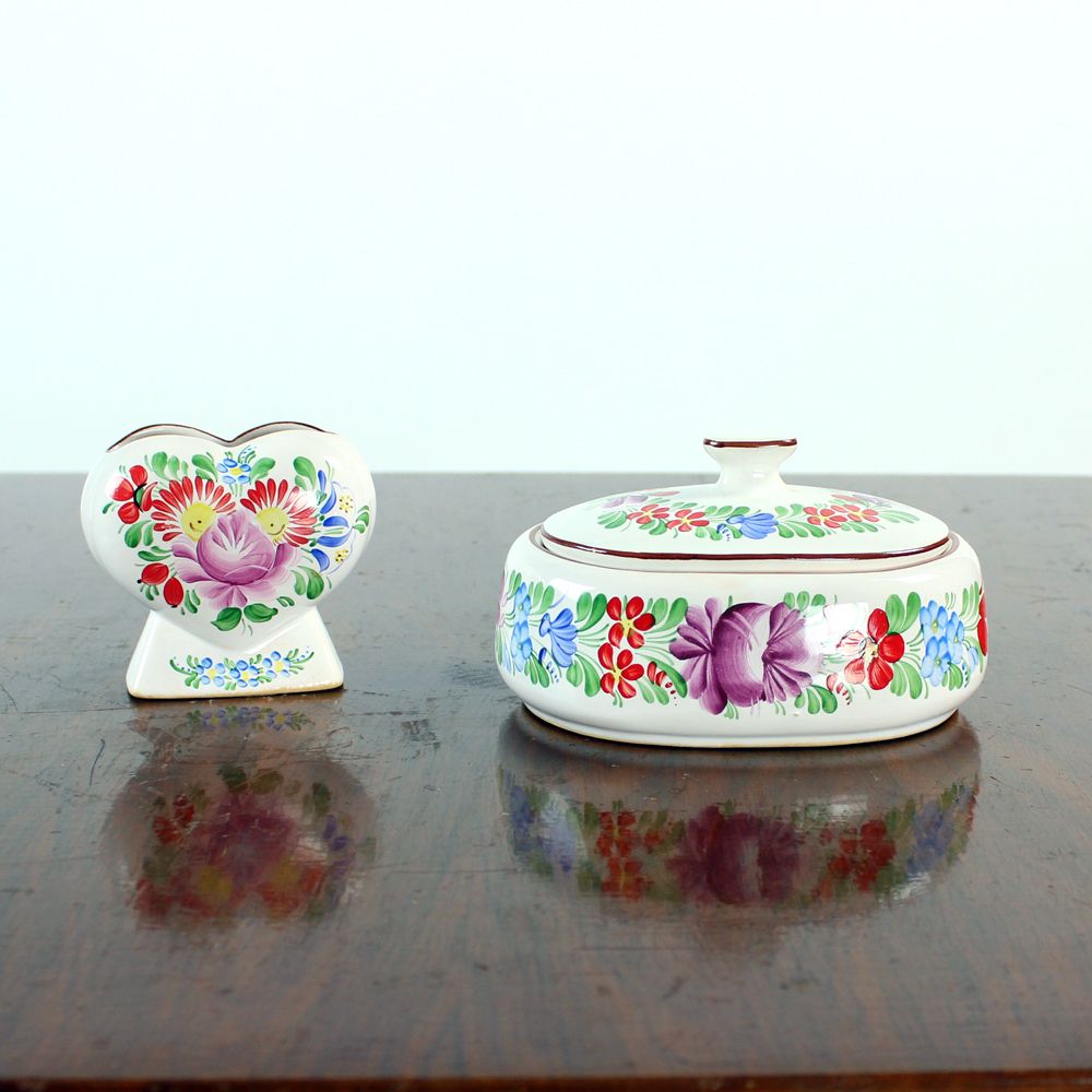 Vintage Ceramic Vase & Bowl Set, Folk Design, Czechoslovakia 1974