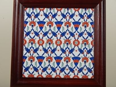 Turkish Kutahya Pottery, Tile, Tulip Design, Art Painting H, Picture Wood Frame Size L photo Art