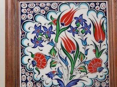 Turkish Kutahya Pottery, Tiles, Art Painting J, Picture Frame Size L photo furniture