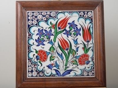 Turkish Kutahya Pottery, Tiles, Art Painting J, Picture Frame Size L photo for sale